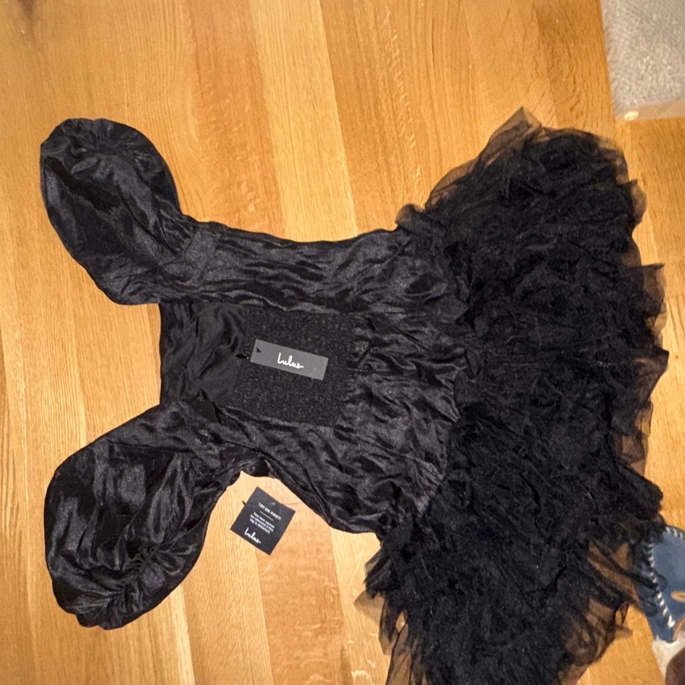 Lulu's Black Tulle Puff Sleeve Dress